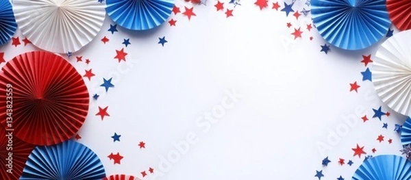 Fototapeta Festive patriotic themed decorations with stars and paper fans.