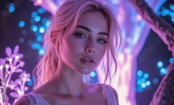 Fototapeta Enchanting female model with soft glow