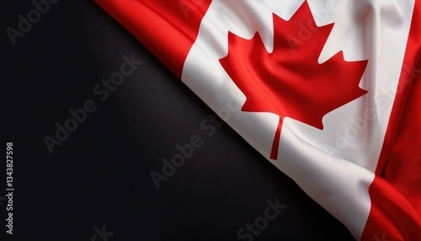 Obraz Canadian flag on dark background displaying red maple leaf