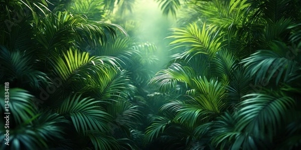 Fototapeta Dark Tropical Foliage Background with Deep Green Palm Leaves Minimalist Botanical Art Texture