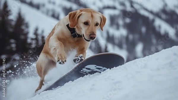 Fototapeta スノーボードをする犬