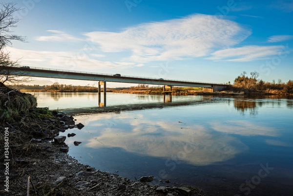 Fototapeta Modern Bridge carries the A1 road over River Tweed, which is 97 miles long from source to estuary and runs eastward in the Scottish Borders