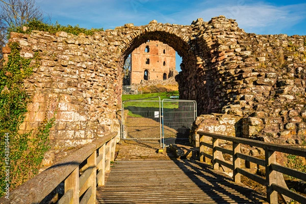 Fototapeta Entrance to Norham Castle beside the River Tweed, which is 97 miles long from source to estuary and runs eastward in the Scottish Borders