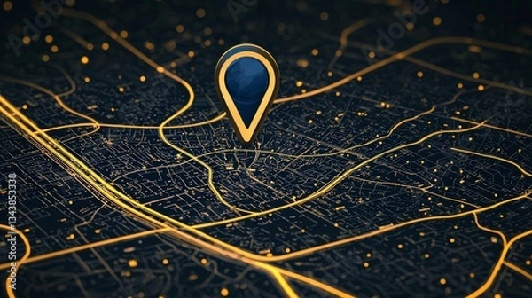 Fototapeta The image shows a 3D rendering of a black background that includes a GPS navigator