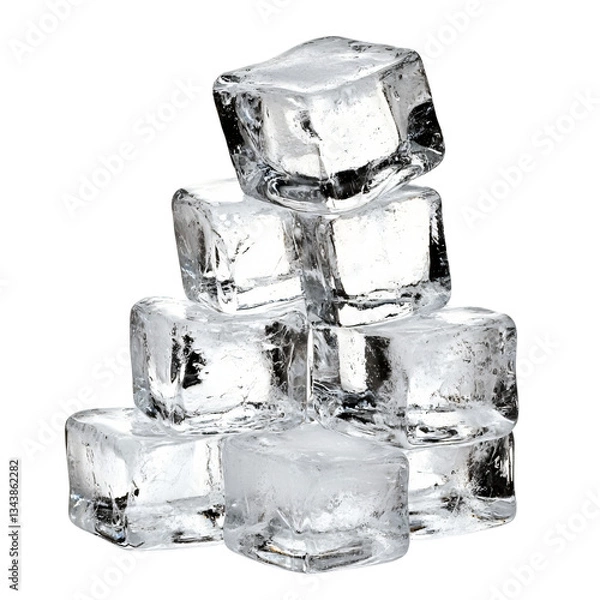 Fototapeta Clear ice cubes stack isolated on a transparent background
