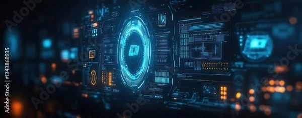 Fototapeta Futuristic Digital Interface Cyberpunk Technology Data Analysis AI Visualization Chart Graph Investment Economy