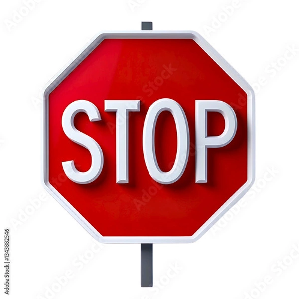 Obraz 3D Red Octagonal Stop Sign with White Text and High Contrast. Generative AI.