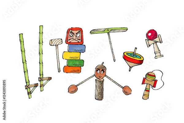 Obraz 木製の玩具セット　