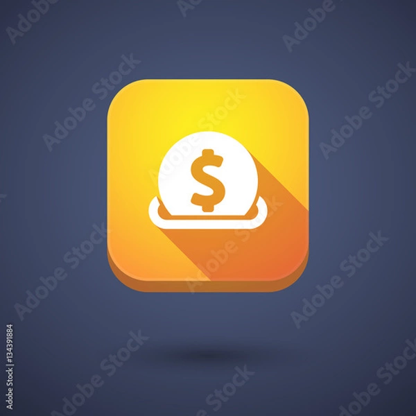 Fototapeta Long shadow button with  a dollar coin entering in a moneybox