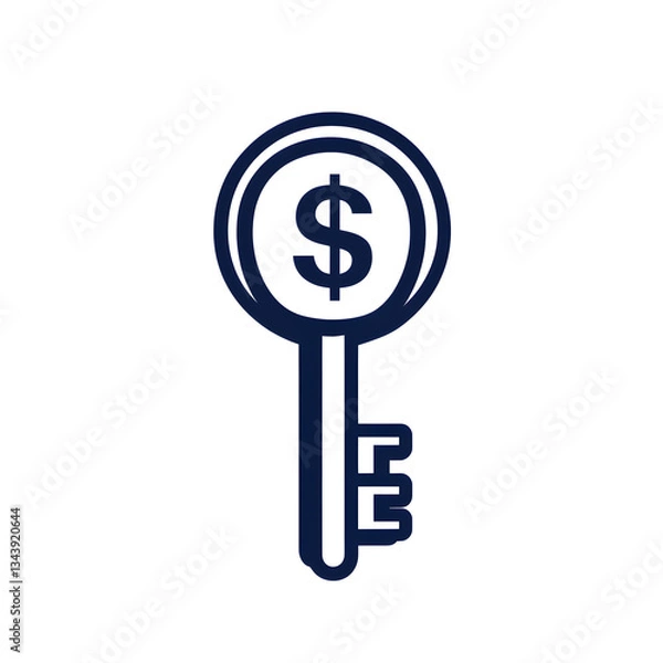 Fototapeta Linear icon with Key with a dollar symbol in the center
