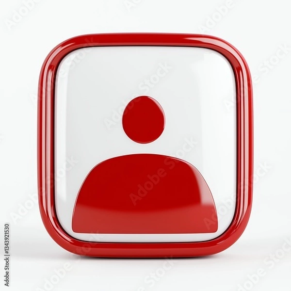 Fototapeta Red Glossy Square User Icon on White Background