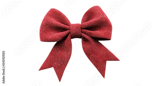 Fototapeta Elegant red fabric bow with subtle grid pattern on a transparent background for festive gift wrapping and holiday decoration