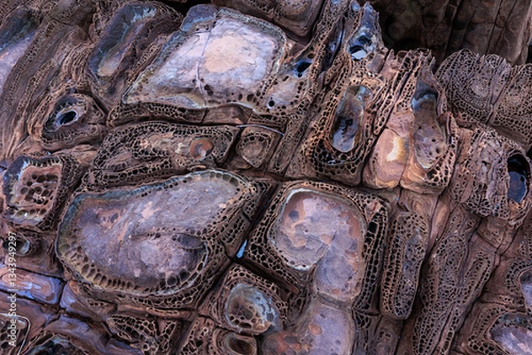 Fototapeta Incredible erosion patterns on rocks along the shore, Thailand