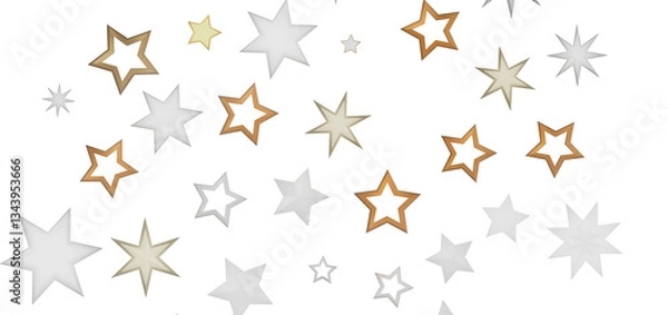 Fototapeta Abstract background with scattered stars in gold and silver on a black background.