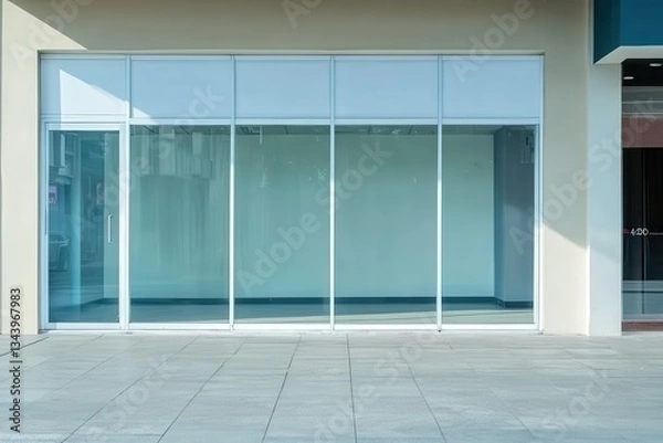 Fototapeta Empty retail storefront with large glass windows and minimal design