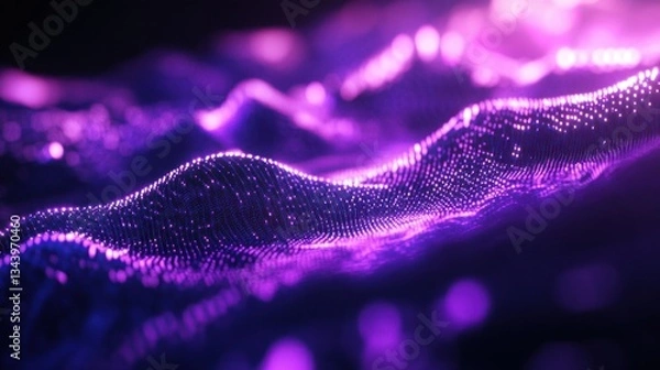Fototapeta Abstract digital purple matrix with glowing points of light and a futuristic cyber atmosphere. Perfect for tech themes.
