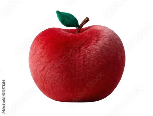 Fototapeta Furry Red Apple with Green Leaf on Transparent Background