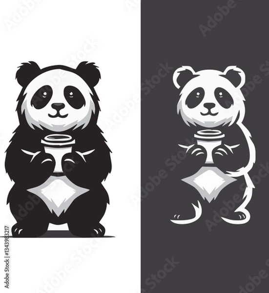 Fototapeta Cute panda characters with bamboo in a fun cartoon style