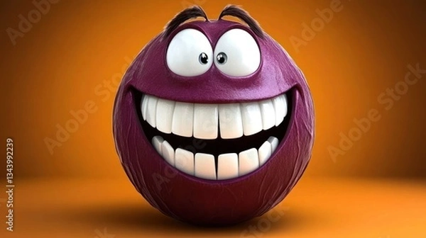 Fototapeta Funny purple cabbage emoticon with a wide smile and expressive eyes.