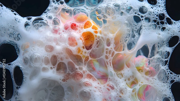 Fototapeta Colorful Soap Foam with Bubbles and Abstract Patterns in a Dynamic Fluid Composition