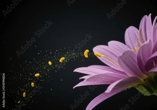 Fototapeta Flower petals fly in the air with pink color for beauty and springtime bloom for decoration card or invitation with beauty nature isolated on black
