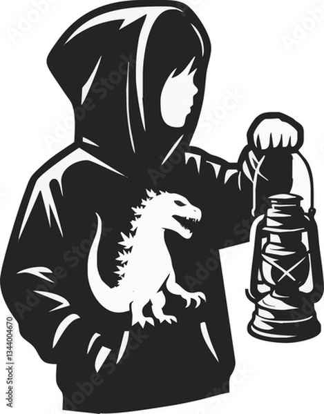 Fototapeta Vector illustration of a man and woman with a sword, cartoon style sketch featuring human faces, hands, and silhouettes in a simple, artistic drawing