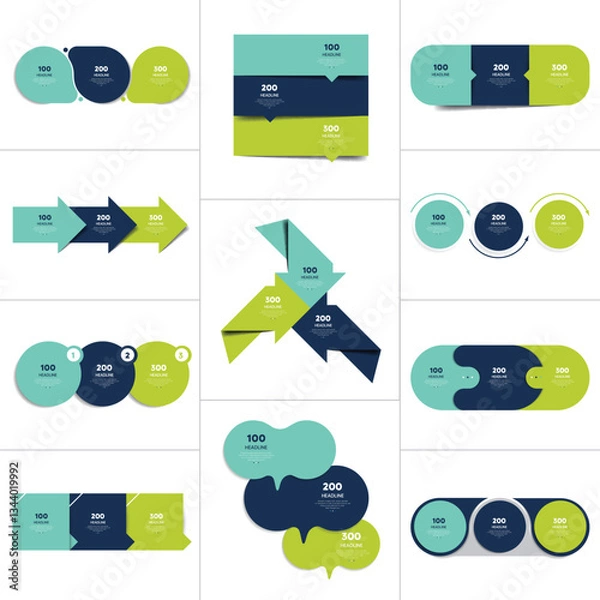 Fototapeta Three part, step infographic.