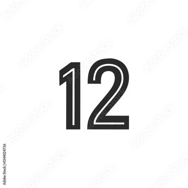 Fototapeta a number "12" written with a double-line font, vector illustration