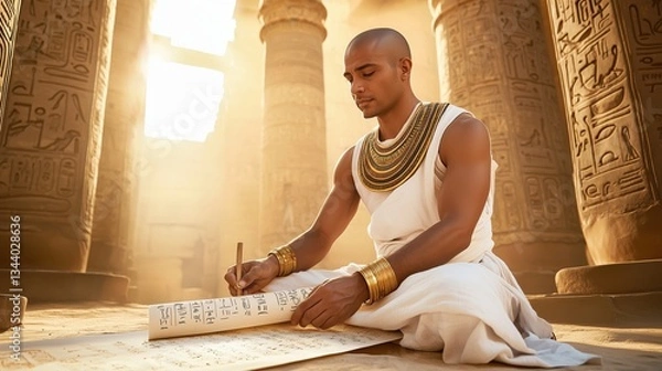 Obraz Ancient Scribe Writing In Egyptian Temple Ruins
