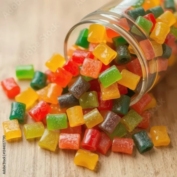Fototapeta Colorful Assortment of Chewy Fruit-Flavored Gummy Candies in Jar
