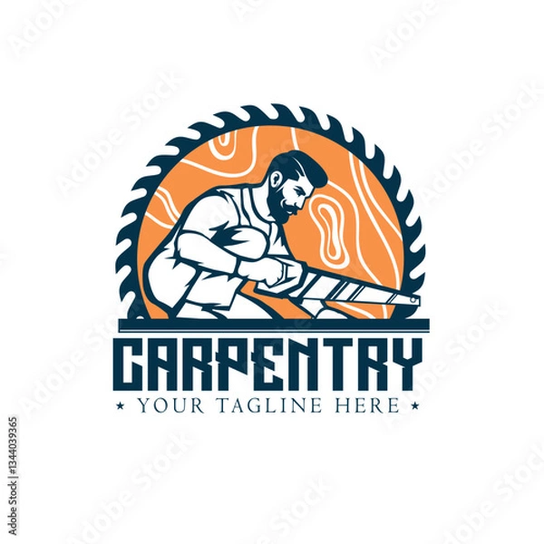 Fototapeta Woodwork carpentry service icon saw and hammers vector image