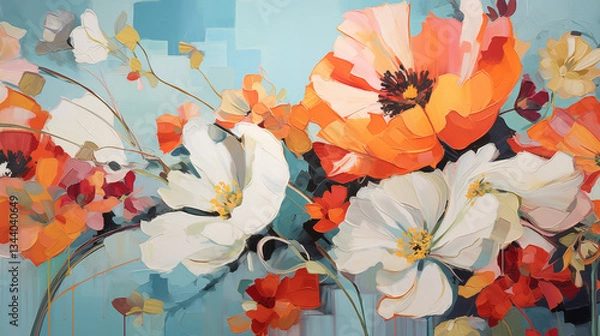 Fototapeta Vibrant abstract floral art with bold colors and intricate details on a serene background