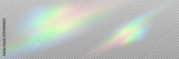 Fototapeta Rainbow crystal light leak flare reflection effect. Vector illustration set. Colorful optical rainbow lights beam lens flare leak overlay streaks on transparent dark background
