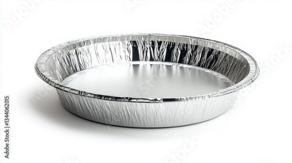 Fototapeta A round aluminium foil food tray is isolated on a white background, showcasing its practical and durable design.

