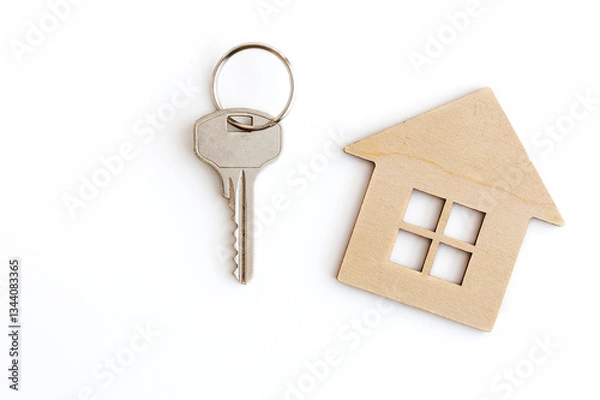 Fototapeta A house with keys on a white background. A place to copy. The concept of real estate transactions.