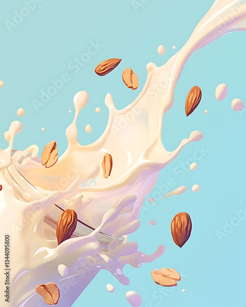 Fototapeta Realistic and artistic representations of almonds, almond farming, processing, and almond-based all isolated on a white background.