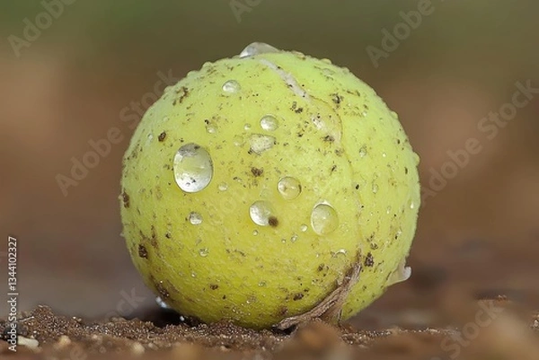 Fototapeta Close-up of a Wet Tennis Ball with Water Droplets on Surface