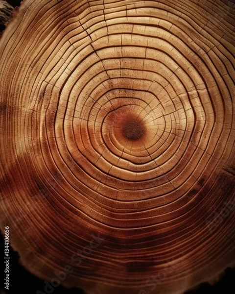 Fototapeta Close-Up of Juniper Tree Growth Rings with Natural Patterns and Textures in Warm Sunlight