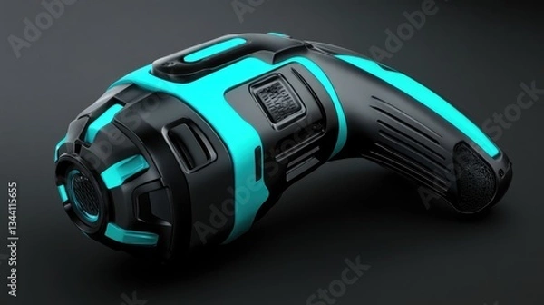 Fototapeta Smooth aerodynamic brushless motor design on a bold cyan and black background