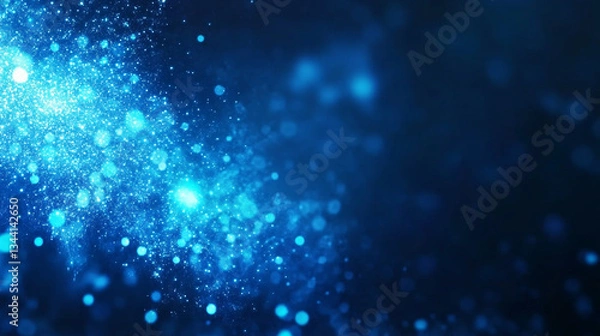 Fototapeta Blue glowing particles on dark background