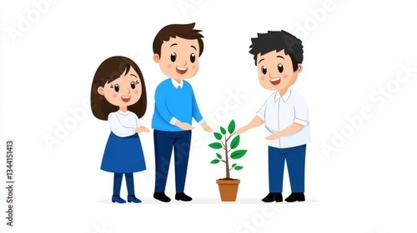 Fototapeta Happy Diverse Team Planting a Sapling
