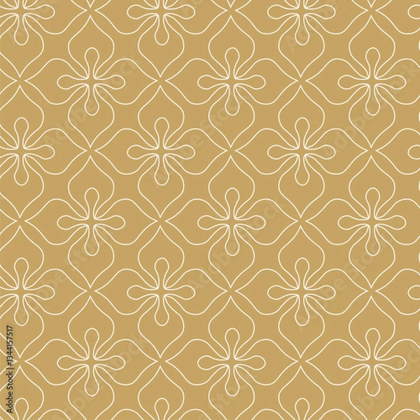 Fototapeta Abstract geometric pattern with squares, crosses, stripes, lines. Seamless vector background. White and gold ornament. Modern reticulated graphic design.