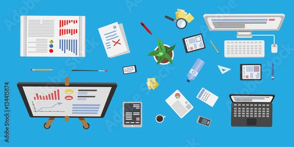 Obraz Vector work place top view.