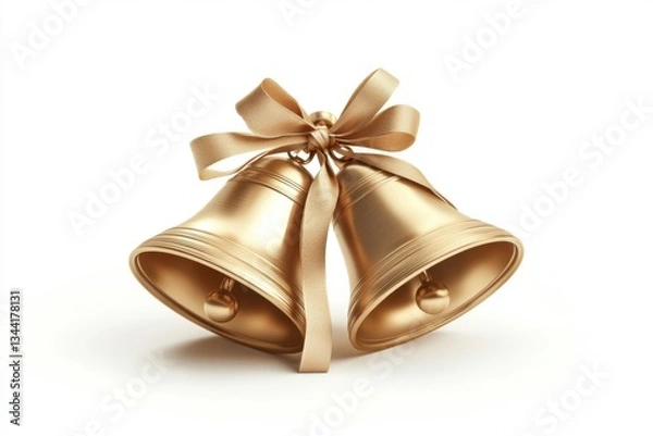 Obraz Two elegant gold bells adorned with a soft beige ribbon, symbolizing celebration and harmony.