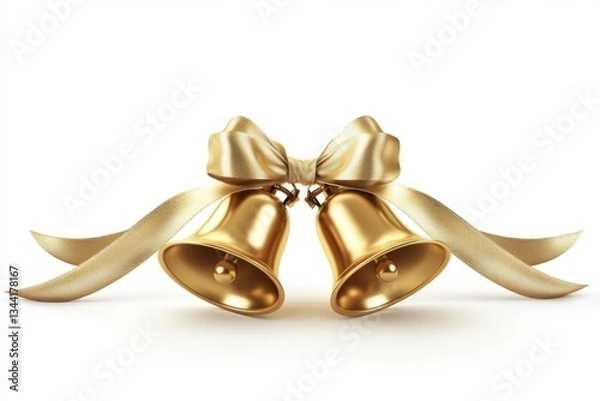 Obraz Two golden bells adorned with a luxurious ribbon, symbolizing celebration and joy.
