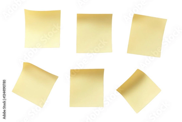 Fototapeta Six Yellow Sticky Notes Floating For Office Reminders with Conceptual Art