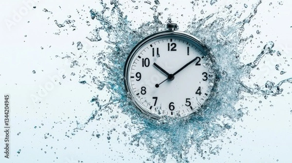 Fototapeta Broken clock frozen at the moment of impact in water splash