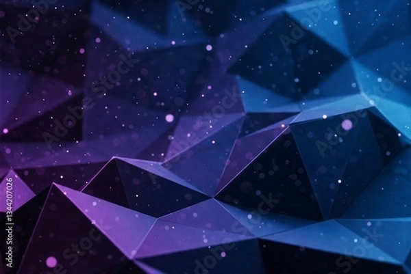 Fototapeta Abstract space background with polygonal shapes, stars, and nebulae. Deep blue and purple tones, cosmic vibe. Modern, digital art.

