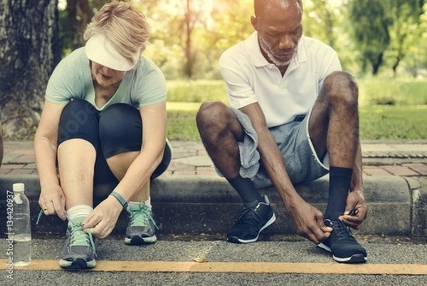 Fototapeta Senior Group Friends Exercise Relax Concept