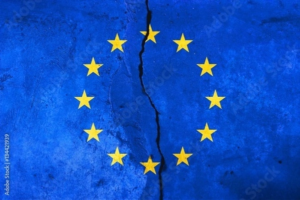 Fototapeta A crack in the monolith. Flag of the European Union